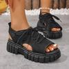 Fashion Women Sandals Round-toe Wedge Roman Sandals Fashion Comfortable Sandals 2025 New Non-slip Thick-soled Lace-up Casual Shoes Women