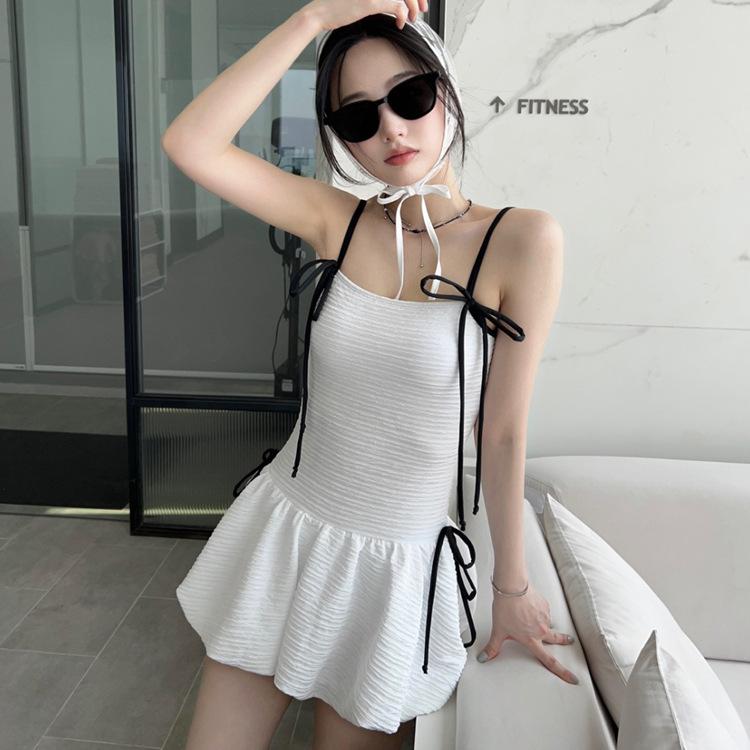 

Source factory, white pure desire suspenders gather briefs with skirts, conservative tight and thin, durable one-piece swimsuit XL