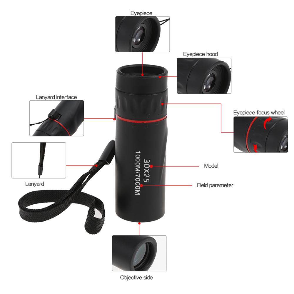 HD 30X25 Monocular Telescope Zooming Focus Green Film Binocular Optical Hunting Tourism Scope for Outdoor Hike Camping Monocular