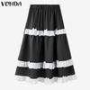 Women Elastic Waist Bow Knot Casual Loose A-Line Pleated Swing Skirts