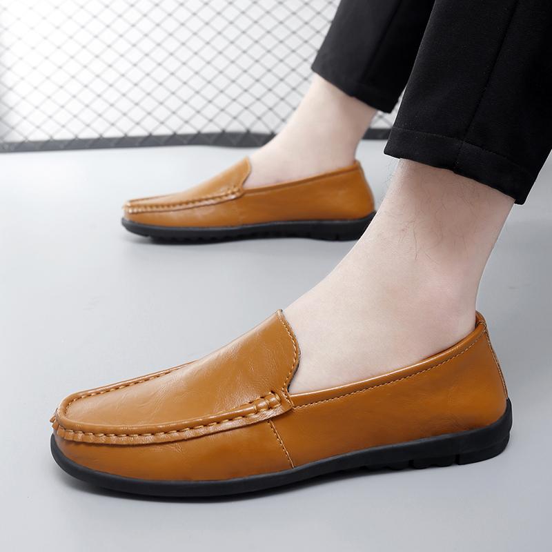 Fashion Breathable Bean Shoes Mens Shoes Fashion Casual Leather Shoes Youth Fashion Shoes Soft Loafers Genuine Leather Flats Driving Sho