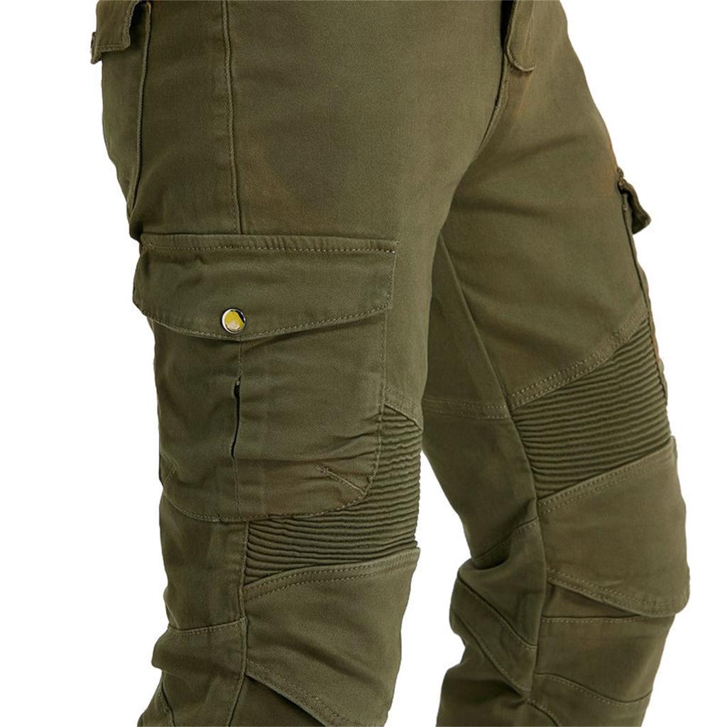 Men's Motorcycle Riding Jeans Four Seasons Casual Pants Durable Stretch Fabric Multi Pocket Design Slim Fit Biker Style Trousers