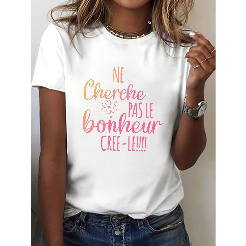 Casual Short-Sleeve Crew Neck T-Shirt with Humorous Print, Perfect for Women'S Spring And Summer Wear