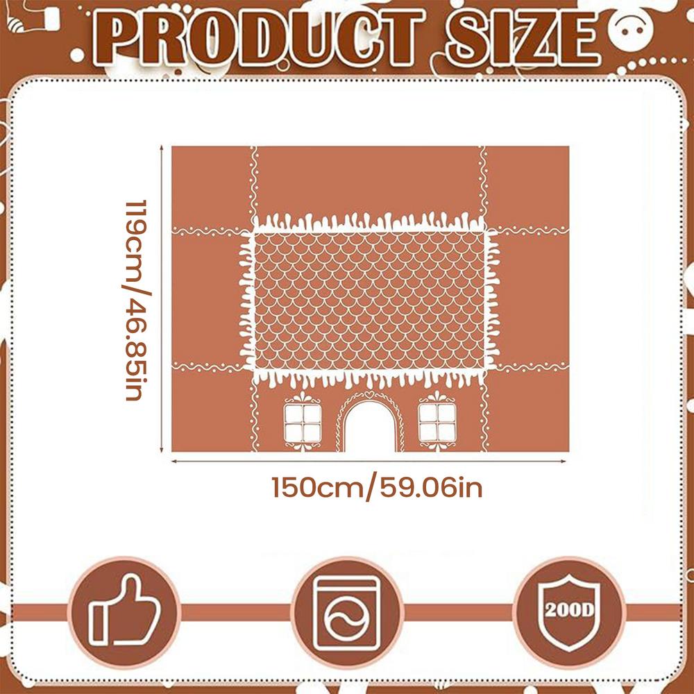 Christmas Tablecloth Washable Gingerbread House Cover Farmhouse Table Runner for Picnic Party Harvest Kitchen Dinner Festival