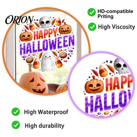Durable Sunproof Glass Stickers Halloween Window Clings, Cute Ghost Pumpkin Skull Happy Sticker, Reusable Skeleton Theme Party Supplies Double