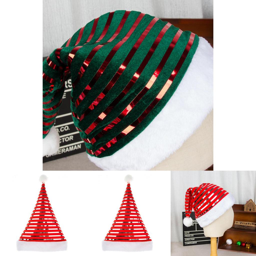 Velvet Christmas Hat With Stripes For Holiday Festivities And Gift Exchange