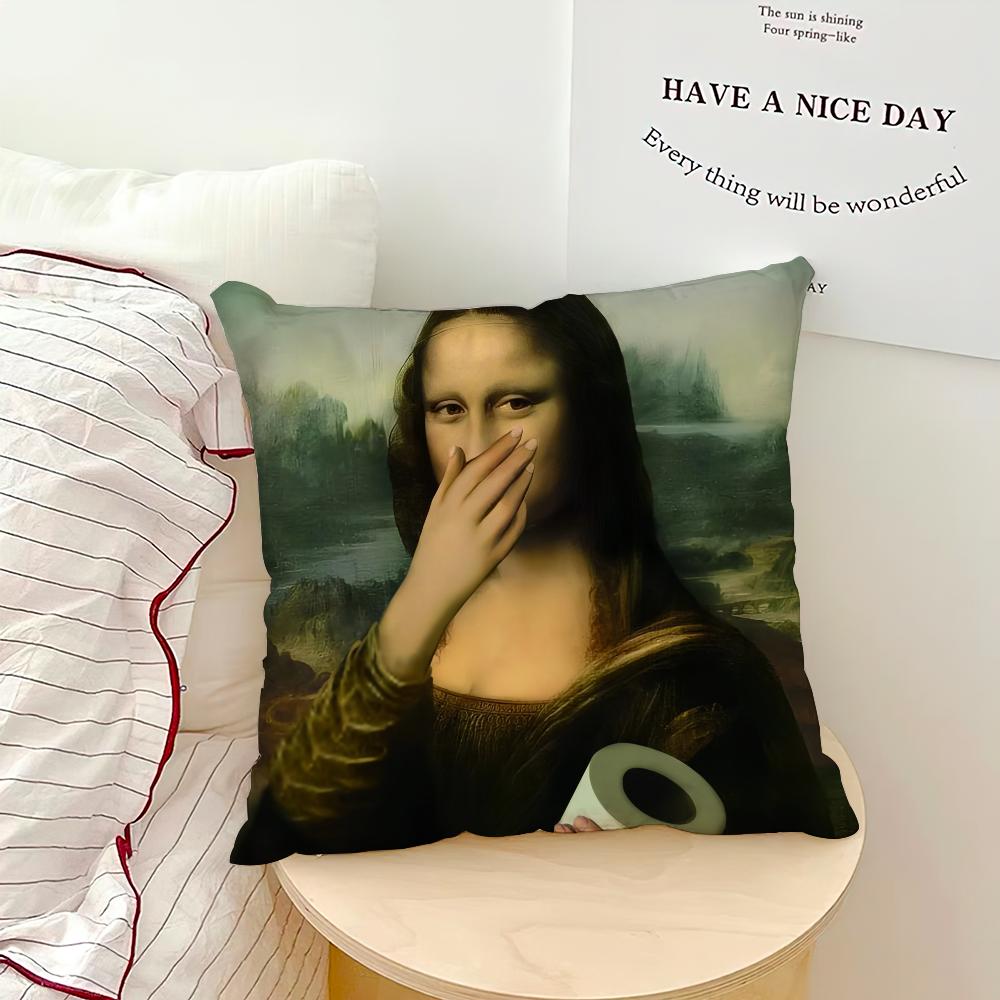 Aesthetic Art Mona Lisa Funny Pillow Case Sofa Living Room Bedroom Headboard Backrest Cushion Square Cushion Nap Time