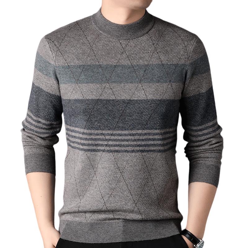 

ROMON Men s 100% Pure Wool Striped Mock Neck Sweater XL
