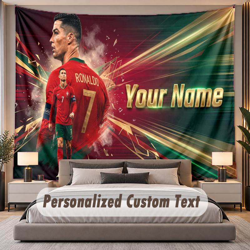 Benutzerdefinierte Namens-Text-Wandteppich Cristiano Ronaldo Personalisierter Polyester-Wandteppich für Schlafzimmer und Zimmer