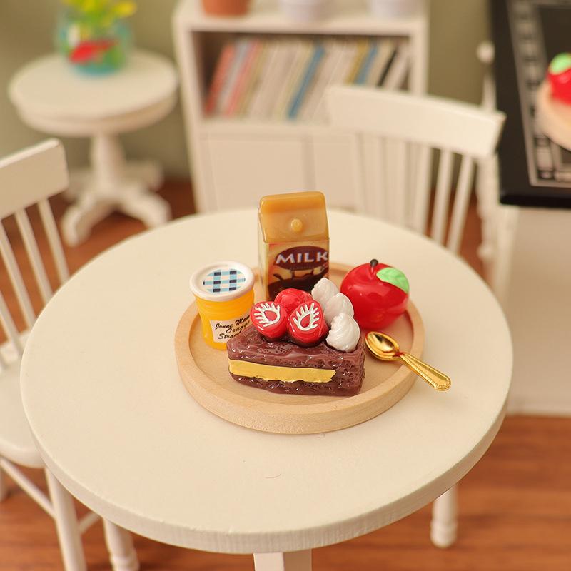 1/12 Dollhouse Simulation Cake Jam Drink Tray Set Dollhouse Mini Food Dessert Ornament Dolls House Decoration Accessories
