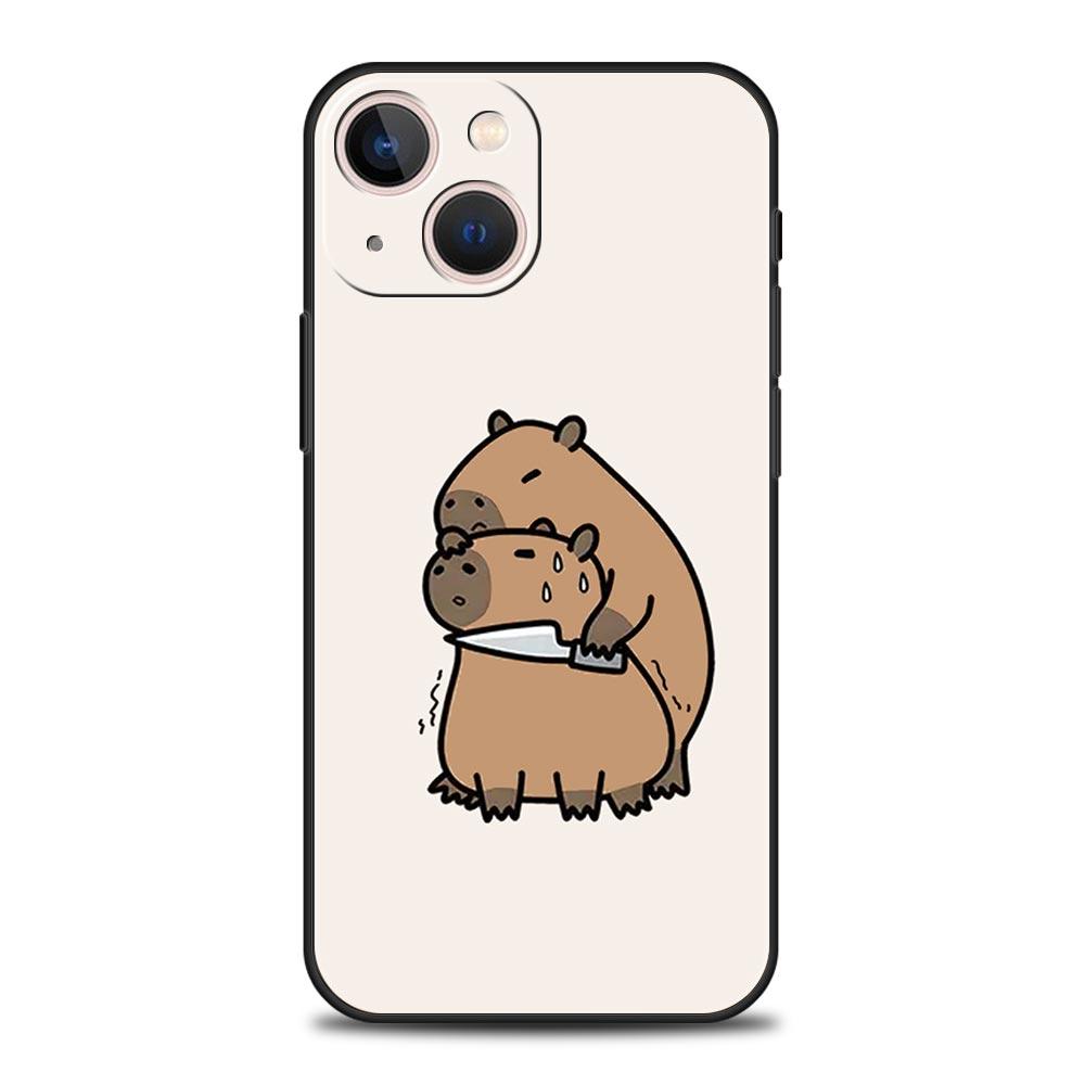Cute Capybara Phone Case For iPhone 17 16 15 Pro Max 11 12 13 14 7 8 Plus SE 2020 X XR XS Cover Soft Black
