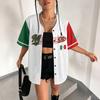 Unisex Baseballtrikot Print Knopfleiste Kurzarm Erwachsenen Sportbekleidung Oberteil Lockerer Sitz Gestreiftes Design