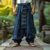 Ethnic Vestidos Casual Linen Wide Leg Pants Men's Solid Color Comfortable Trendy Pleated Pants Men's Streetwear