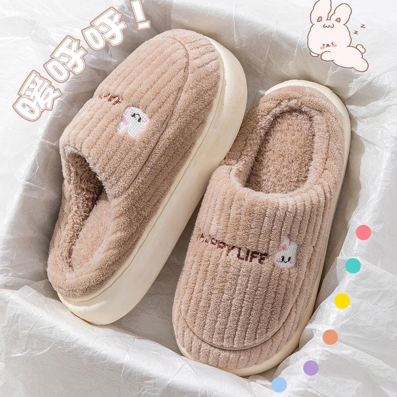 Men's and Women's Thickened Cotton Slippers: Fleece-Lined, Heel-Covering, Warm Indoor Shoes for Winter.