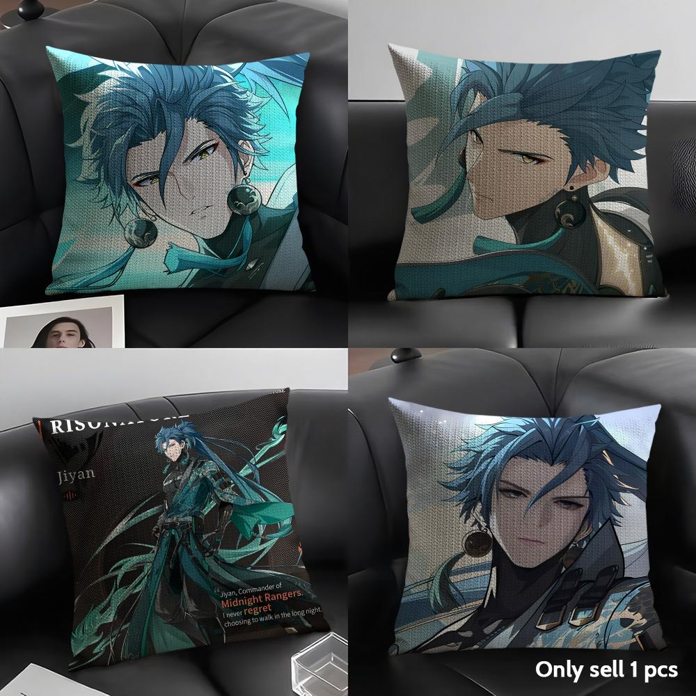 Ji Yan Wuthering Waves Cute Cushion Cover Natural Linen Organic Fabric Double-Sided Printing Sofa Home Decor Gift Pillow Case