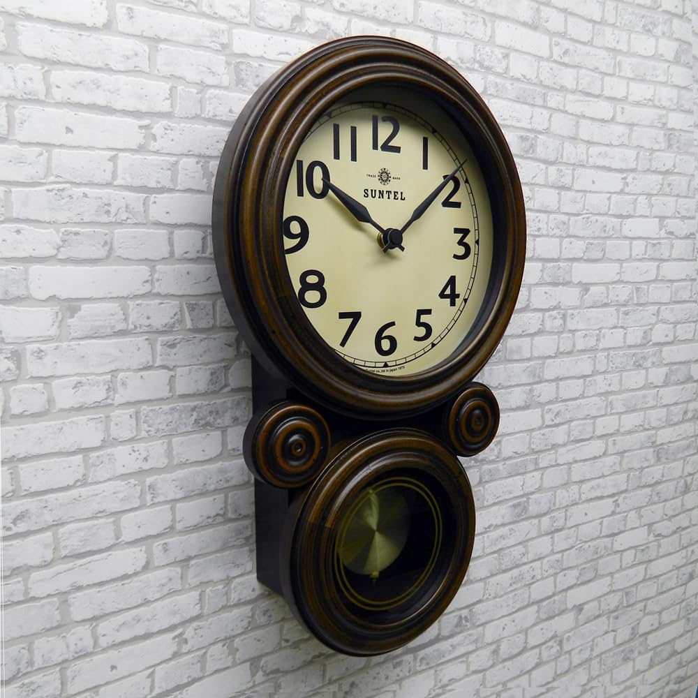 Santeru QL676-A, Made in Japan, Mini Daruma Pendulum Clock (Arabic Letters), Antique Brown