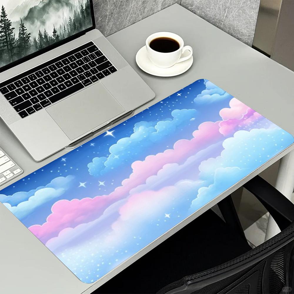 Pastel Blue Sky Cloud Star Gaming Mousepad NonSlip Rubber Desk Mat Dreamy Soft Aesthetic Art For Laptop Pc Gaming And Daily Use