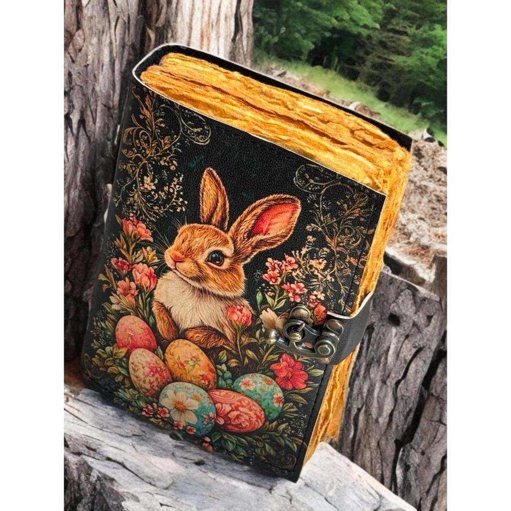bunny rabbit Grimoire Leather Journal Notebook Journal for women - Fat journal handmade Deckle Paper Notebook Journal for gift