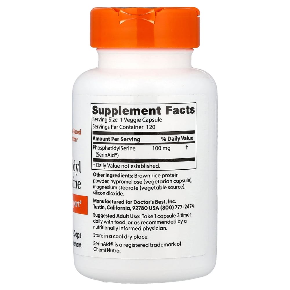 Doctor's Best Phosphatidylserine 100mg with SerinAid™ Veggie Capsules, 120 Count