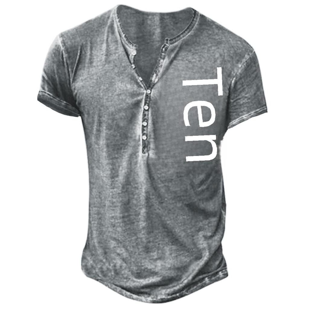 2022 Spring/Summer 3D Print Large Men's Collarless Casual Short Sleeve T-Shirt