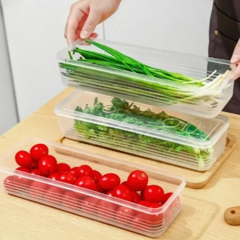 Refrigerator Keep Fresh Organizer Rectangular Fruit Vegetable Storage Containers Box Household Kitchen Food Sealed Box Wholesale