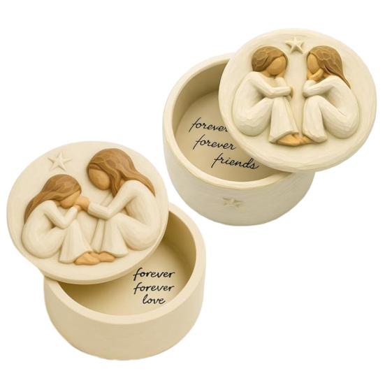 Yousheng Forever Friends Resin Keepsake Box Hand-Painted Friendship Gift Box Mother Daughter Jewelry Storage Box Women Friends Gift