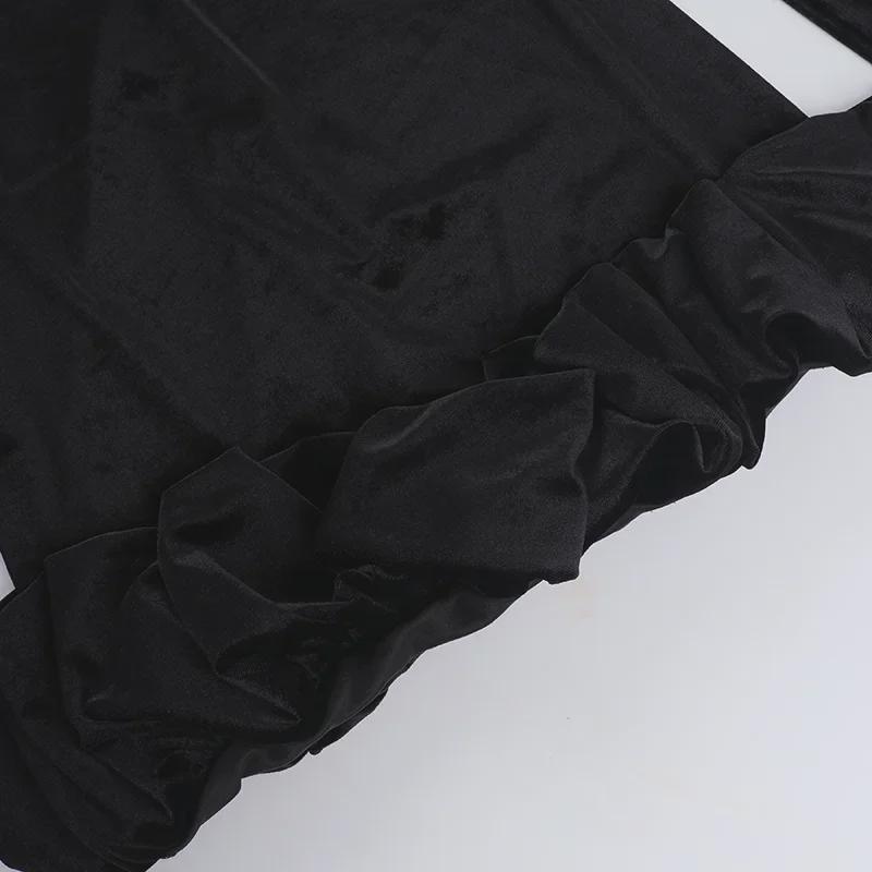 2024 Podzimní Evropské a Americké Dámské Sametové Šaty: Stylový dlouhý rukáv, kulatý výstřih s plisovaným lemem