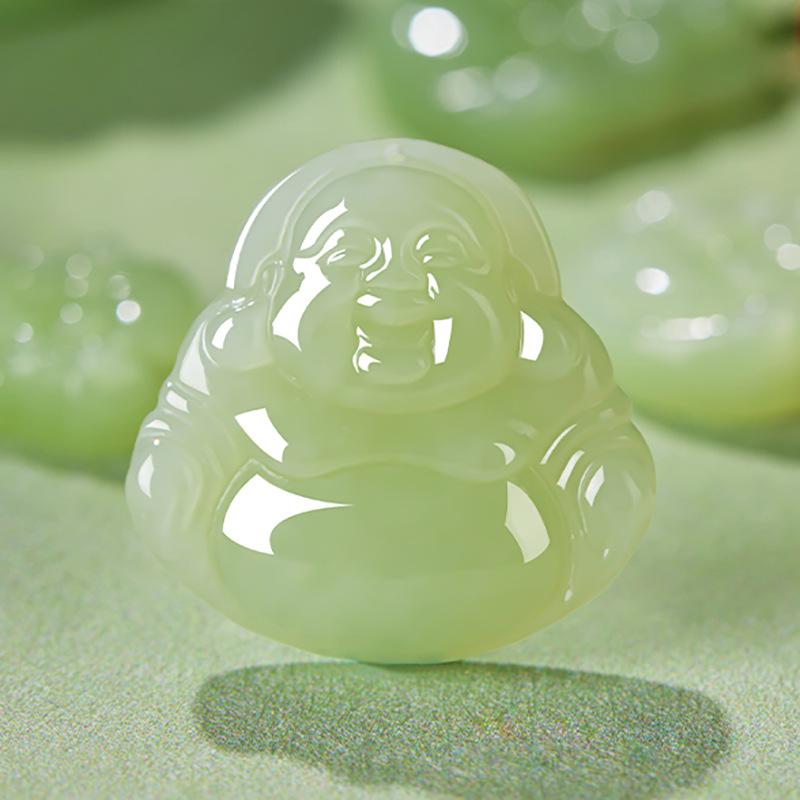 Women's Natural Xinjiang Hetian Jade Laughing Buddha Pendant Necklace - Perfect Gift for Girlfriend