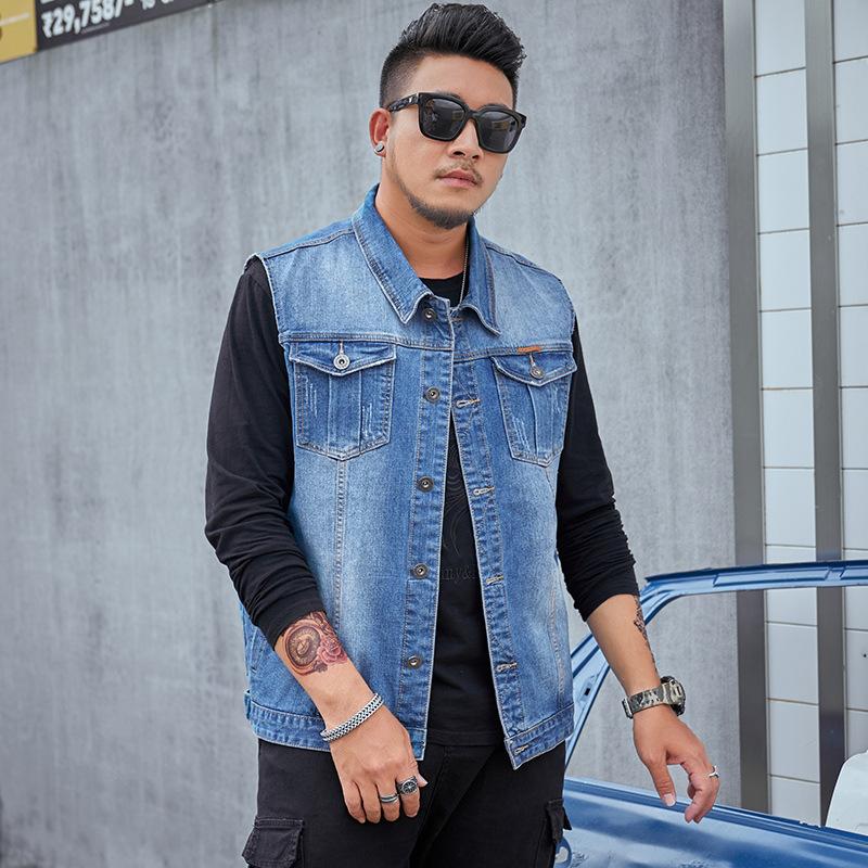 

Мужская весенняя джинсовая куртка, свободный жилет 8XL синий