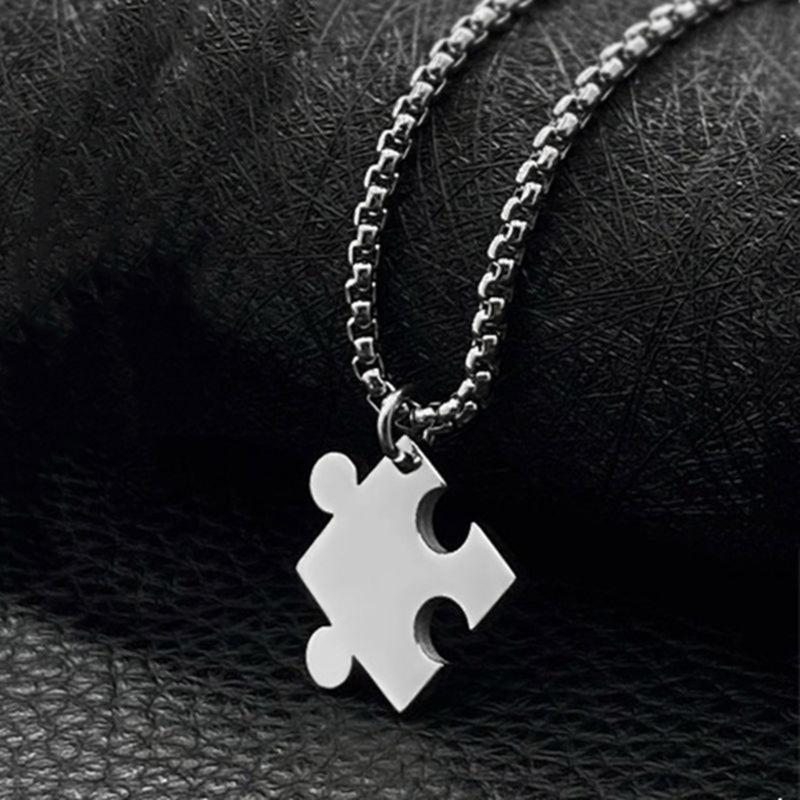 Heart Puzzle Pieces Couple Necklaces Sturdy Steel Heart Puzzle Pendant Necklaces Accessory for Couples Romance Gift