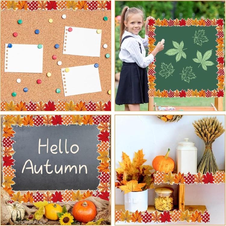 32.8ftX2.88in Leaf Border Sticker Notice Board Sticker Bulletin Board Border Trim for Classroom Chalkboard Decoration