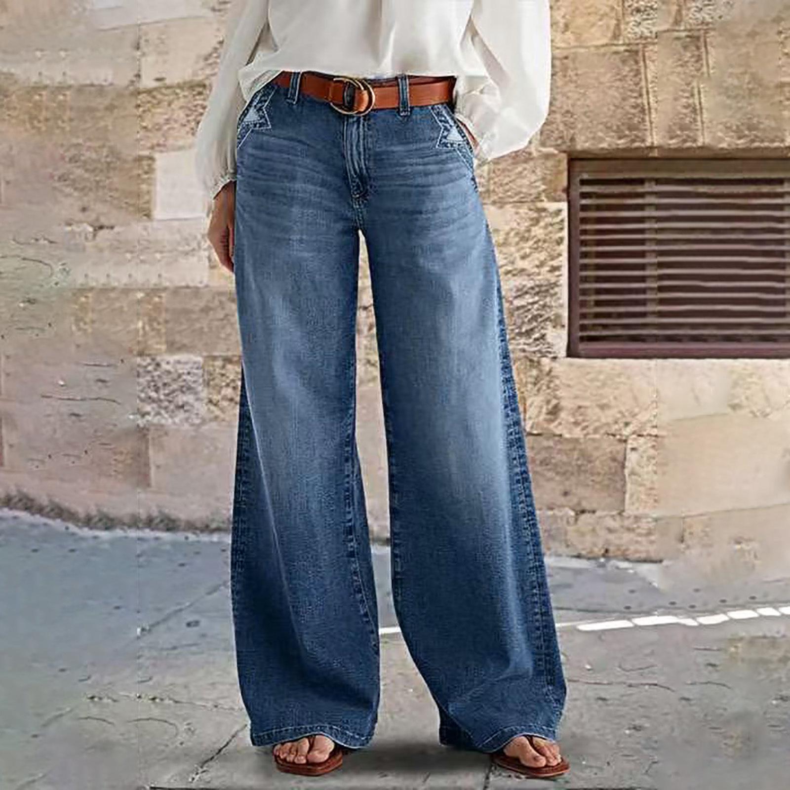 

2025 New Women s Casual Slim Fit Versatile Wide-leg Pants M темно-синий