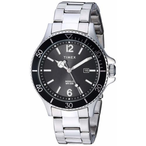 

Timex Men s Harborside 42mm Watch, Silver-Tone/Black, Modern