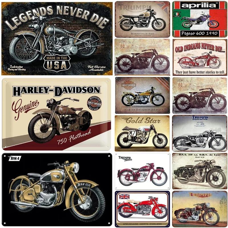 Vintage Motorcycle Metal Tin Signs Decor Wall Art Coffee Bar Vintage Metal Tin Sign Office Home Toilet Signs Wall Decor Pictures