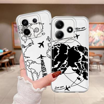 Coque pour Xiaomi Redmi Note 14 Pro Plus 12S 14C 12 A4 10S 9 10 11 Note 13 11S 13C Housse de Téléphone Souple Ligne Avion Carte Topographique