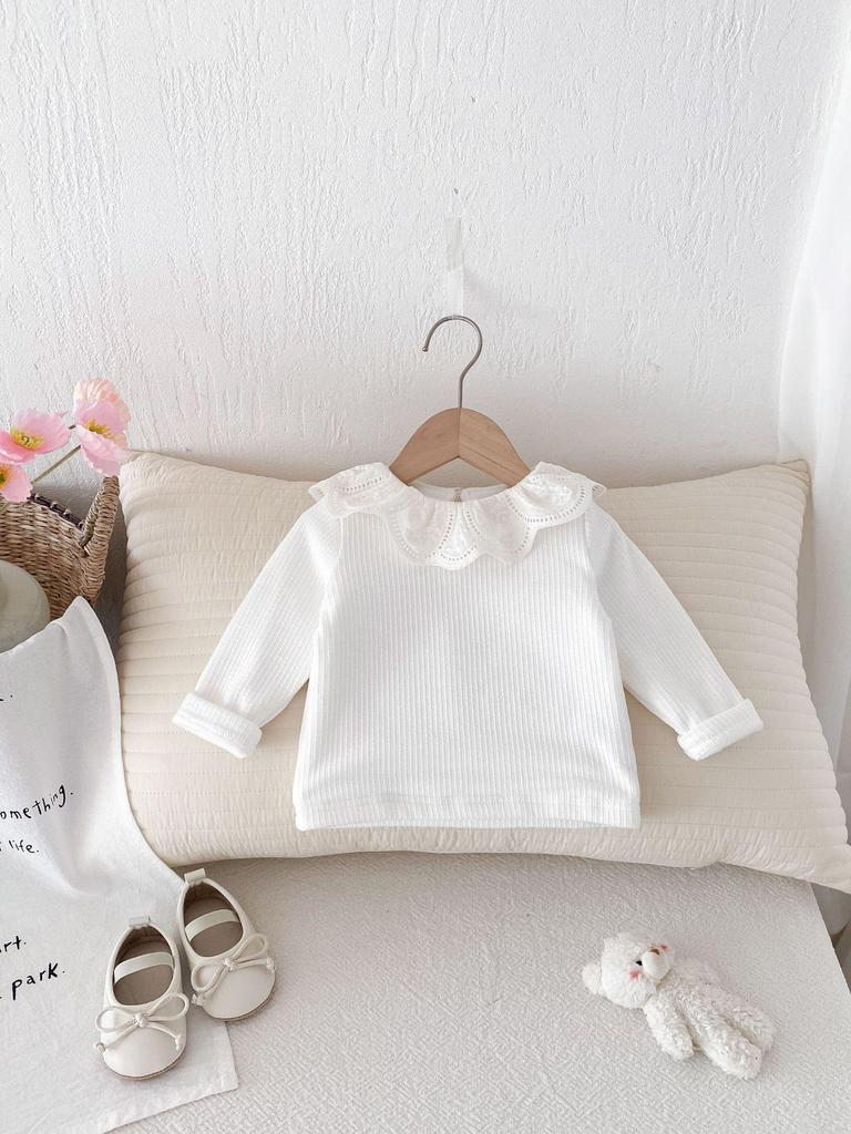 2024 Autumn Infant & Toddler Girls Lotus Collar Flower Print Long Sleeve Tops (0-2 Yrs)