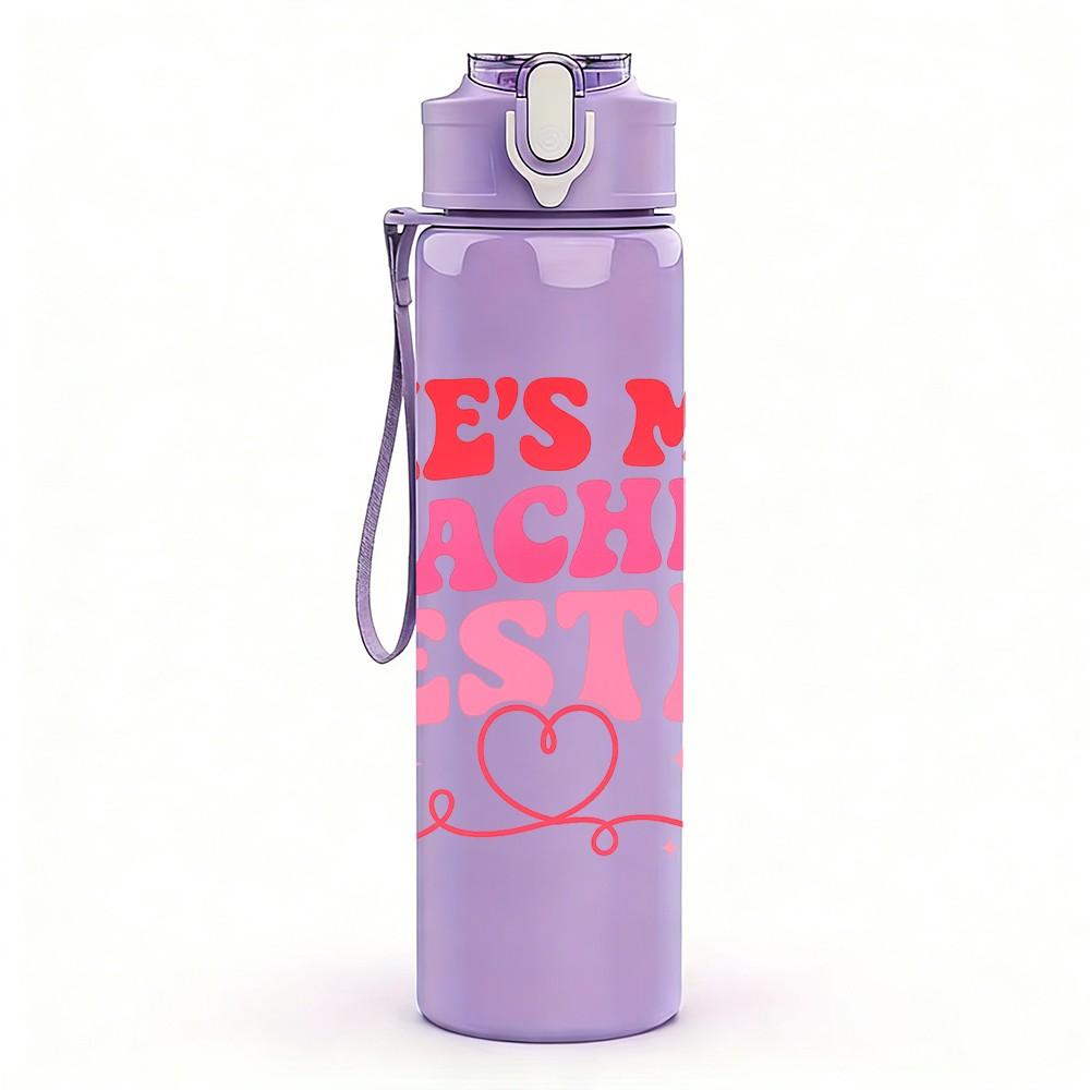 1PC Shes My Teacher Bestie Text 750ml Color Plastic Sports Water Bottle Leakproof Flip Straw Lid Suitable for Sports Office Home Use