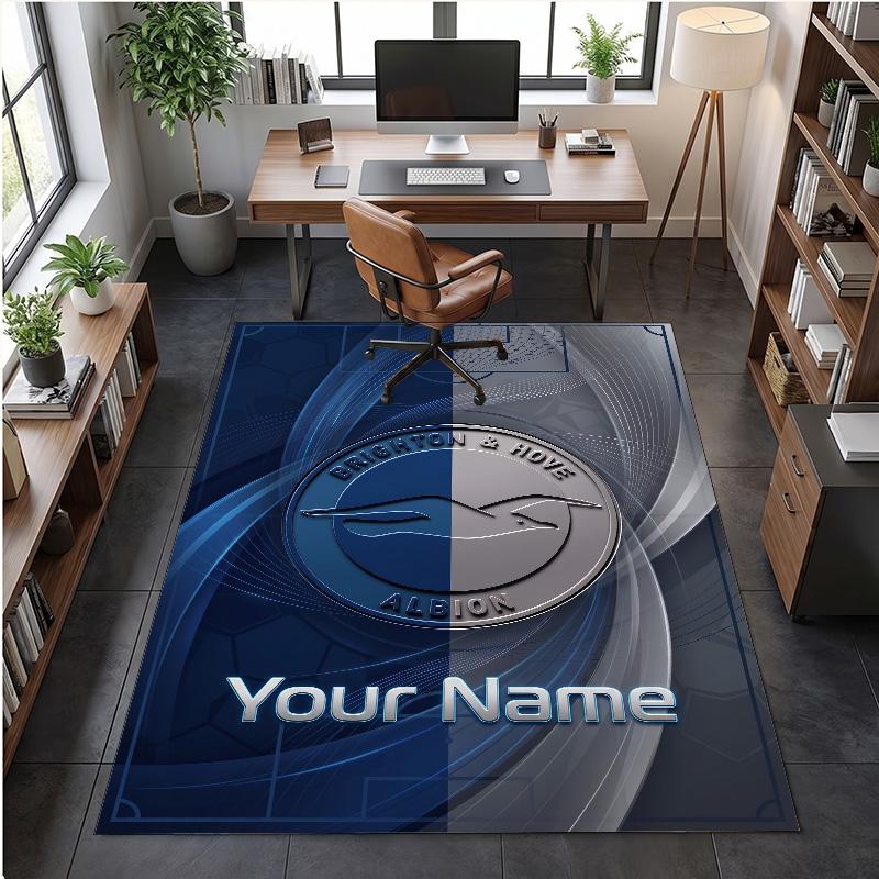 Crystal Velvet Rug Brighton & Hove Albion Football Print Custom Name Text Floor Mat Home Decor