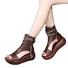 Retro Soft Leather Wedge Heel Platform Sandals New Summer Soft Sole High Top Heightening Muffin Bottom Fish Mouth Roman Shoes