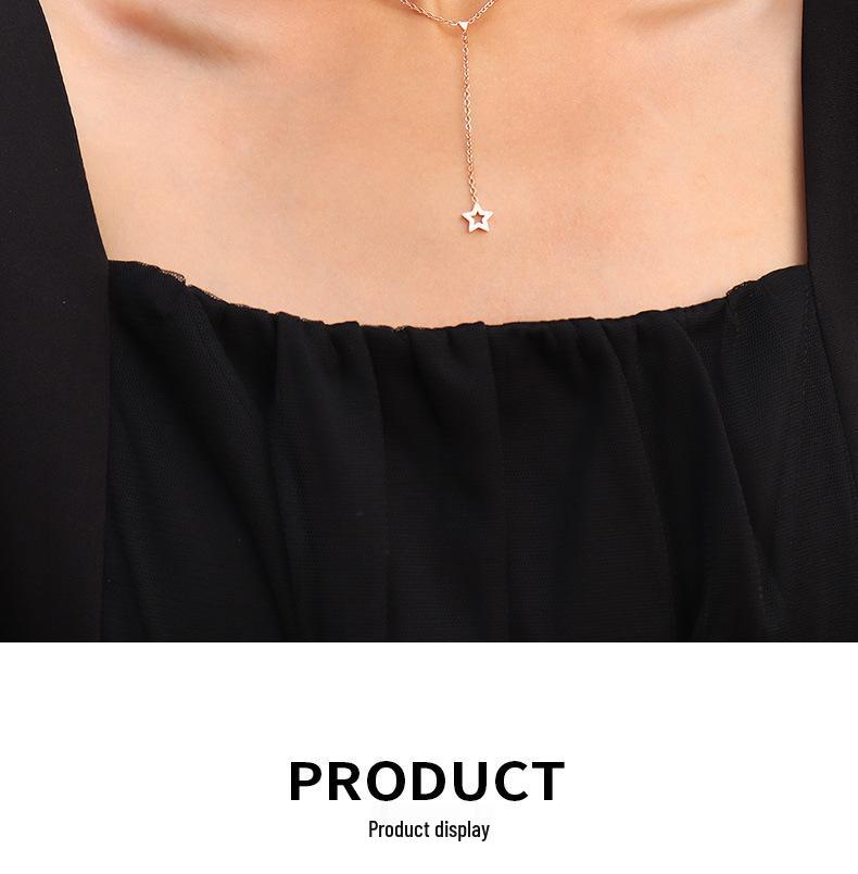 European Geometric Tassel Triangle & Star Necklace for Women - Clavicle Chain in 18K Gold Titanium Steel, Model P951.