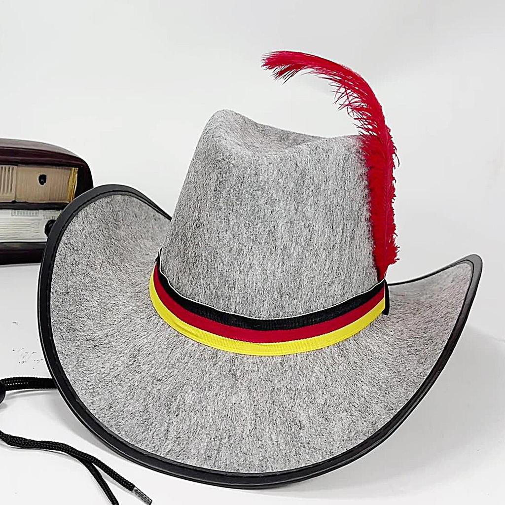 Felt Hats For Men Western Carnival Hat With Adjustable Strap Black Red Yellow Design Oktoberfest Headwear For Bar Outdoor Photo