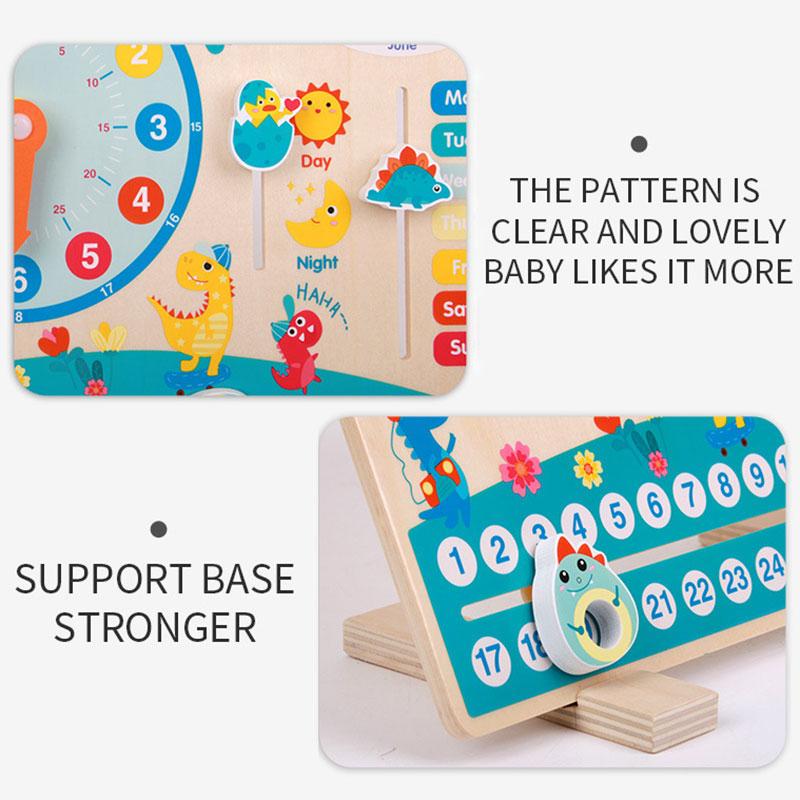 Kinder Dinosaurier Holz Kalender Uhr Lernspielzeug Montessori Pädagogisches Lernen Zeit Wetter Woche Kognitives Gemeinde Spielzeug
