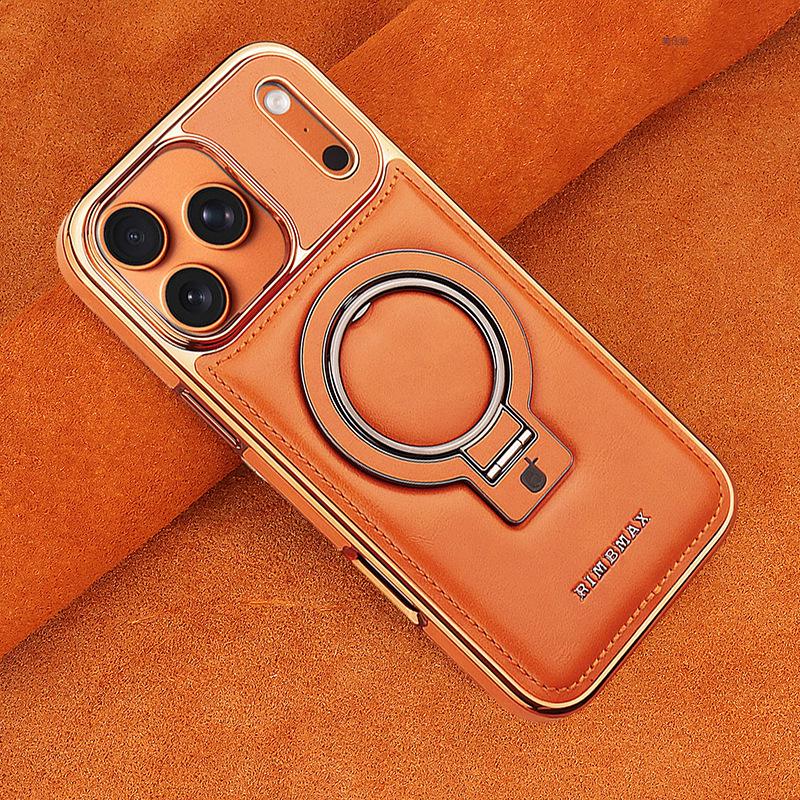 Magnetic Suction Leather Case for iPhone 17 Pro Max, 17 Air; Full Coverage, Drop-Proof Bracket.