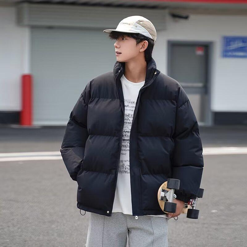 Solid color down cotton clothes men's autumn and winter thickened new cotton clothes trendy brand loose boys bread clothes jacket