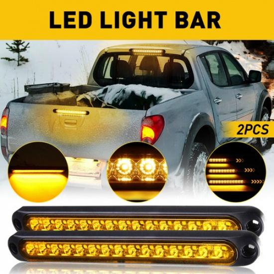 2X 15LED Amber Car DRL Truck Brake Turn Signal Side Marker Tail Strip Light Bar