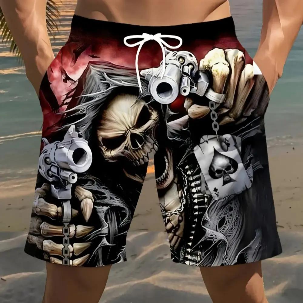 Men s Skull Print Beach Shorts Lightweight Soft Texture Summer Casual Sweatpants Gym Basketball Fishing and Outdoor Activities XL