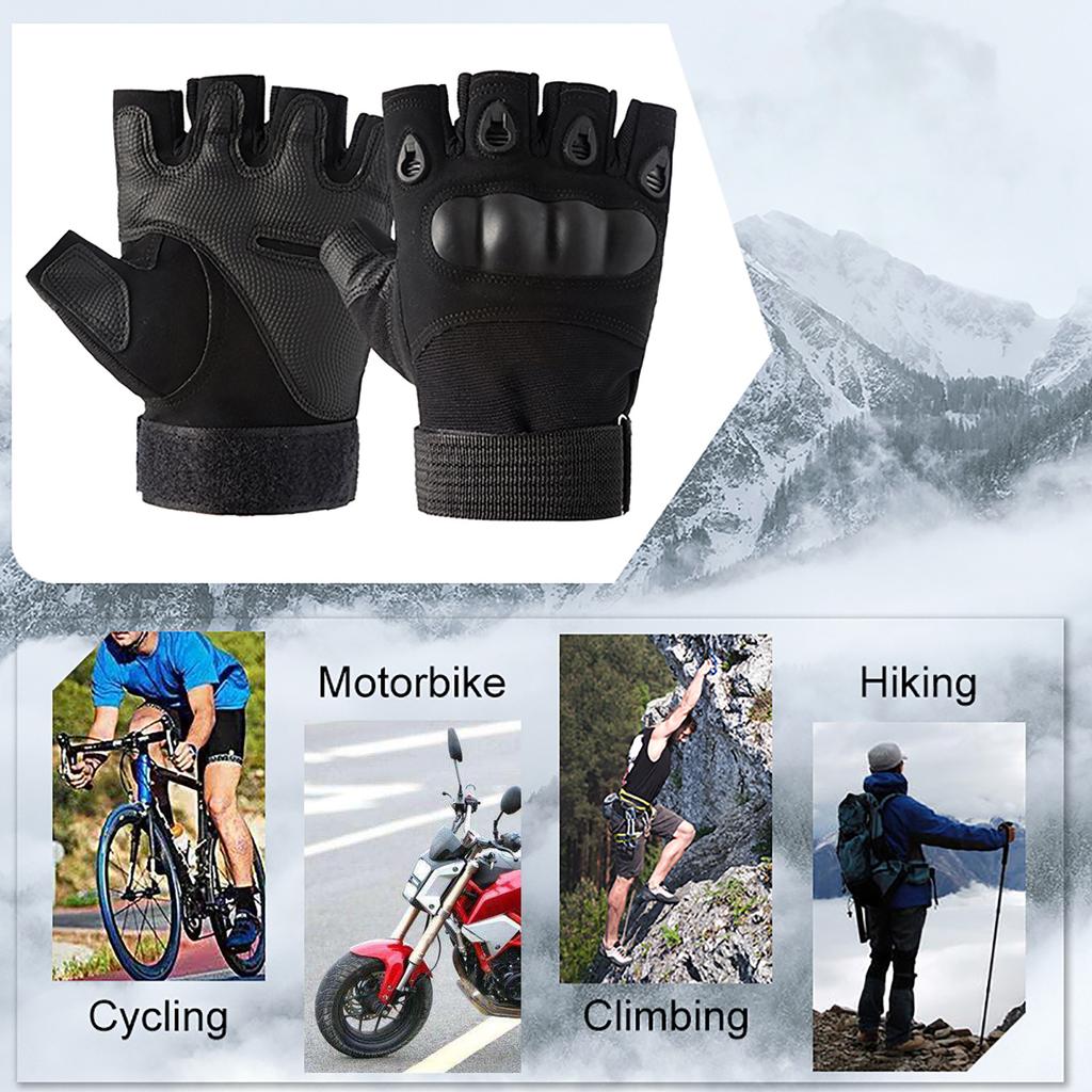 Fingerless Gloves with Hard Knuckle Anti Slip Adjustable Half Finger Sports Gloves for Fitness Climbing Hiking Cycle