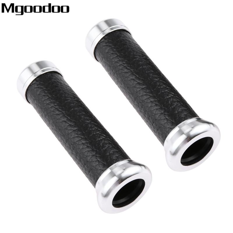 Mgoodoo 1Pair Vintage Motorcycle Handle Grips Aluminum Leather 22MM Scooter Handlebar For Off-Road Vehicles Street Motorbike чёрный