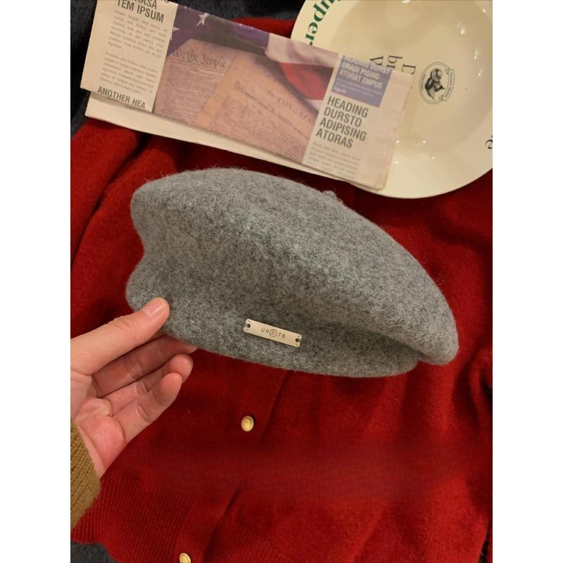 

Beret Women s Big Head Circumference Autumn and Winter New Versatile Wool Warm Temperament Elegant Woolen Painter Hat One Size
