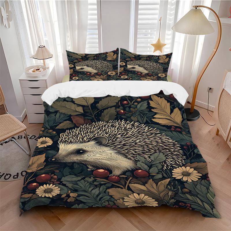 

3pcs bedding set Hedgehog Garden Includes 1 Comforter + 2 Pillowcases, Without Pillow Inserts, Soft Comfortable, Lightweight Breathable, Pri 135x200cm